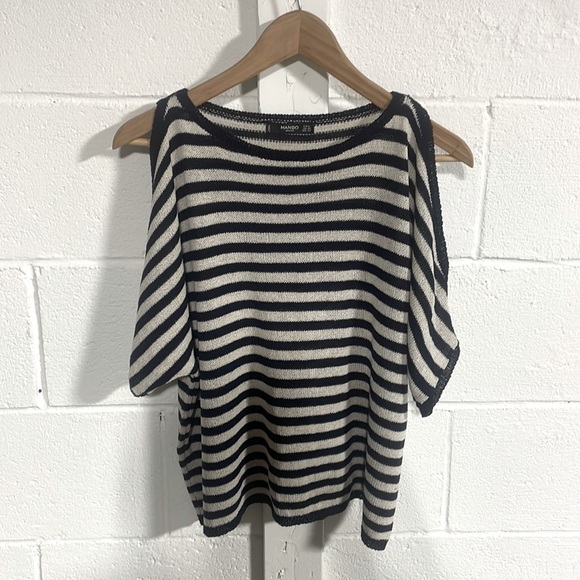 Mango Navy|Beige Striped Lightweight Top Sz XS - Picture 1 of 3